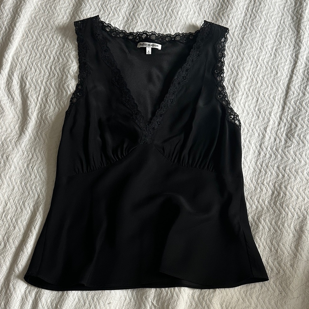 Reformation Black Lace Top